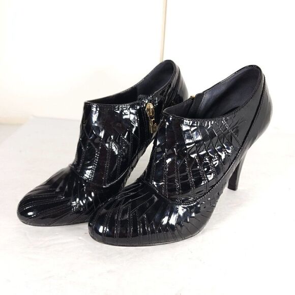 Pour La Victoire Women's US7,5 Black Patent Leather Side Zip Ankle Boots Booties - Picture 1 of 11